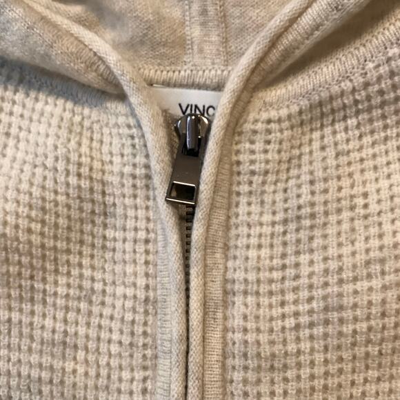 Vince 100% Cashmere Oatmeal Heather Waffle Knit Zip Front Hooded Poncho M/L - Picture 6 of 8